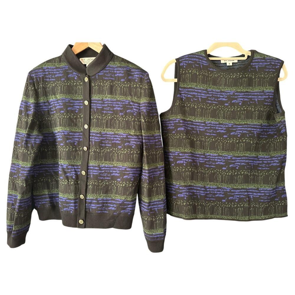 Vintage St. John Collection Marie Gray knit Suit jacket With Shell medium 12 - Picture 2 of 12